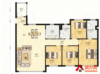 盘龙中海汇德里，4室2厅二手房出售,报价：266万元