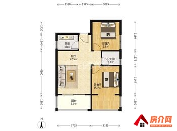 五华国福现代城蔷薇苑，2室2厅二手房出售,报价：72万元