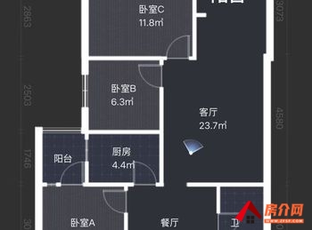 人民路壹号广场小区小区二手房丨五华人民路壹号广场小区，3室2