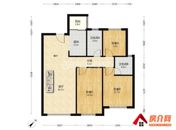 (红星天铂北区小区二手房)官渡红星天铂北区,3室2厅二手房出